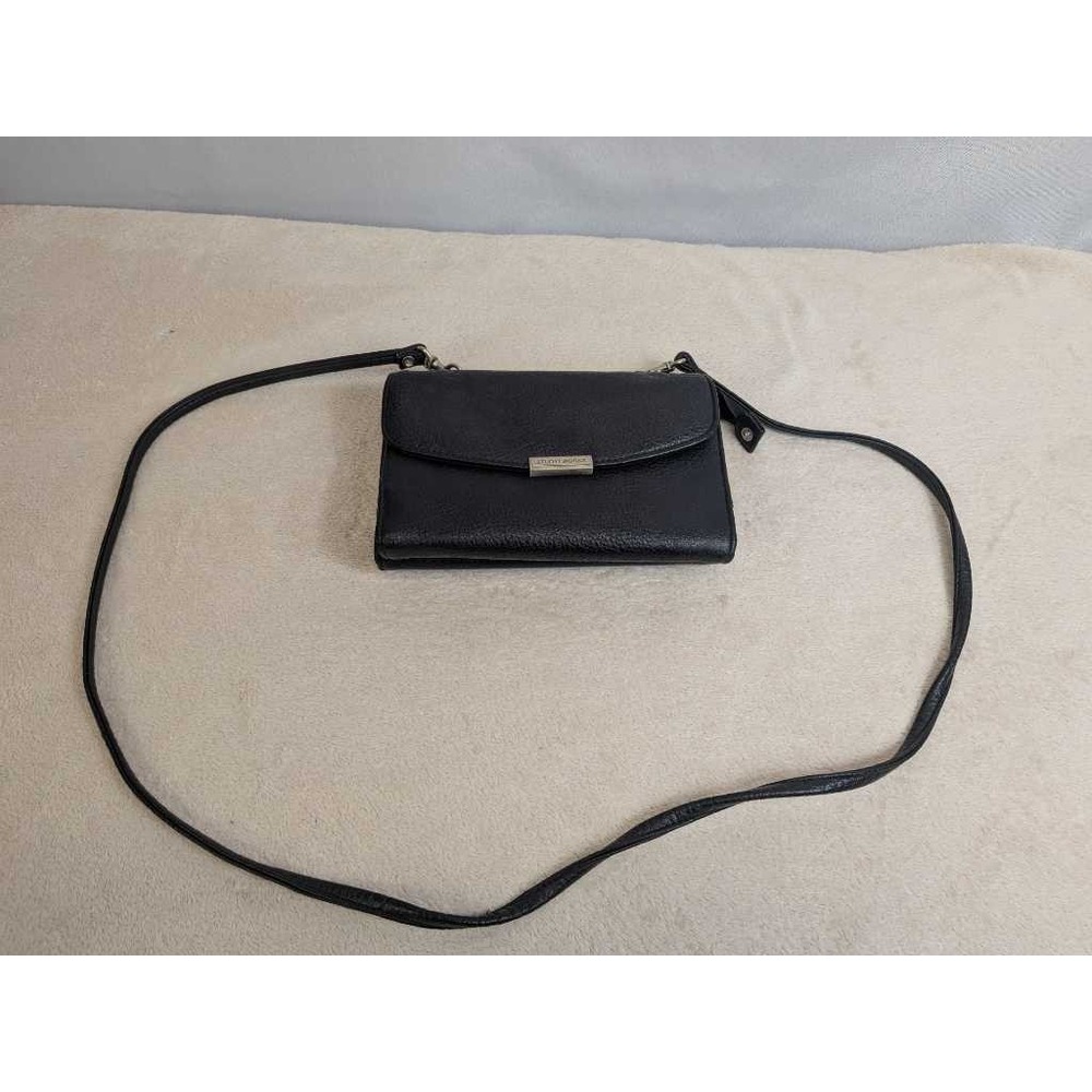 Studio Works Black Faux Leather Crossbody Wallet Organizer Bag‎